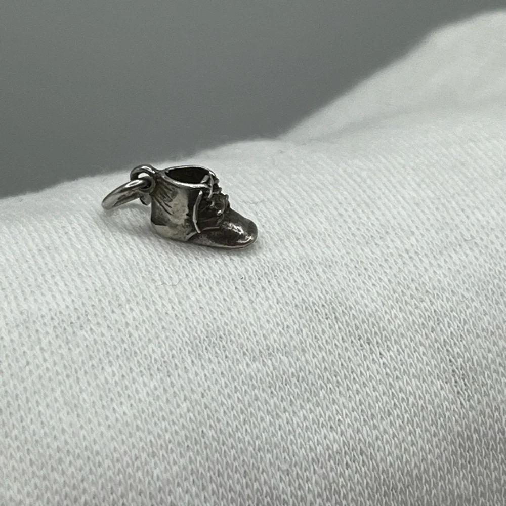 Vintage tiny baby shoe boot Sterling silver charm pendant